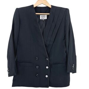 VTG Kasper for ASL Nights Womens Black Pleated Double Breasted Blazer 14 90s 80s